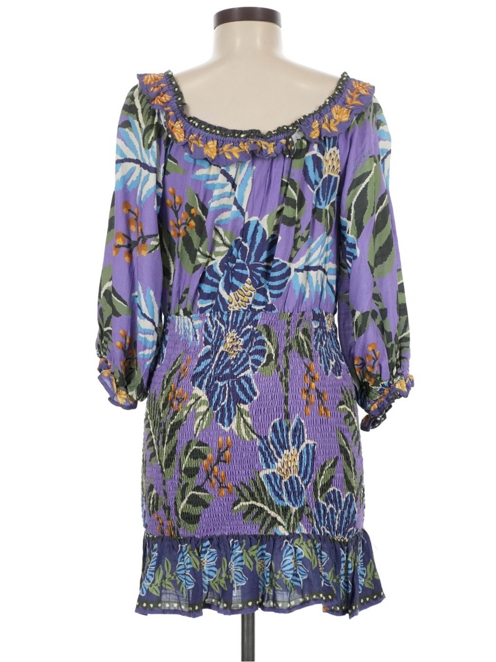 FARM Rio Lavender Floral Off-Shoulder Smocked Mini Dress - Picture 2 of 4